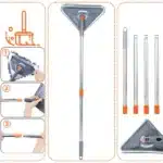 Vadrouille murale à long manche 360 °   Vadrouille de nettoyage murale triangulaire rotative en microfibre, nettoyeur de poussière sèche et humide réglable pour sol 11