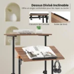 Giantex Bureau Debout Mobile, Chariot pour Ordinateur Portable à Hauteur Réglable avec Plateau Angle Ajustable, 2 Crochets Amovibles et roulettes Verrouillables pour Bureau (Noir + Noyer) 2
