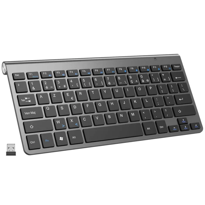 Clavier sans fil Ultra mince, disposition AZERTY, multimédia, français, à faible bruit, pour ordinateur portable, bureau, Windows, Smart TV 1